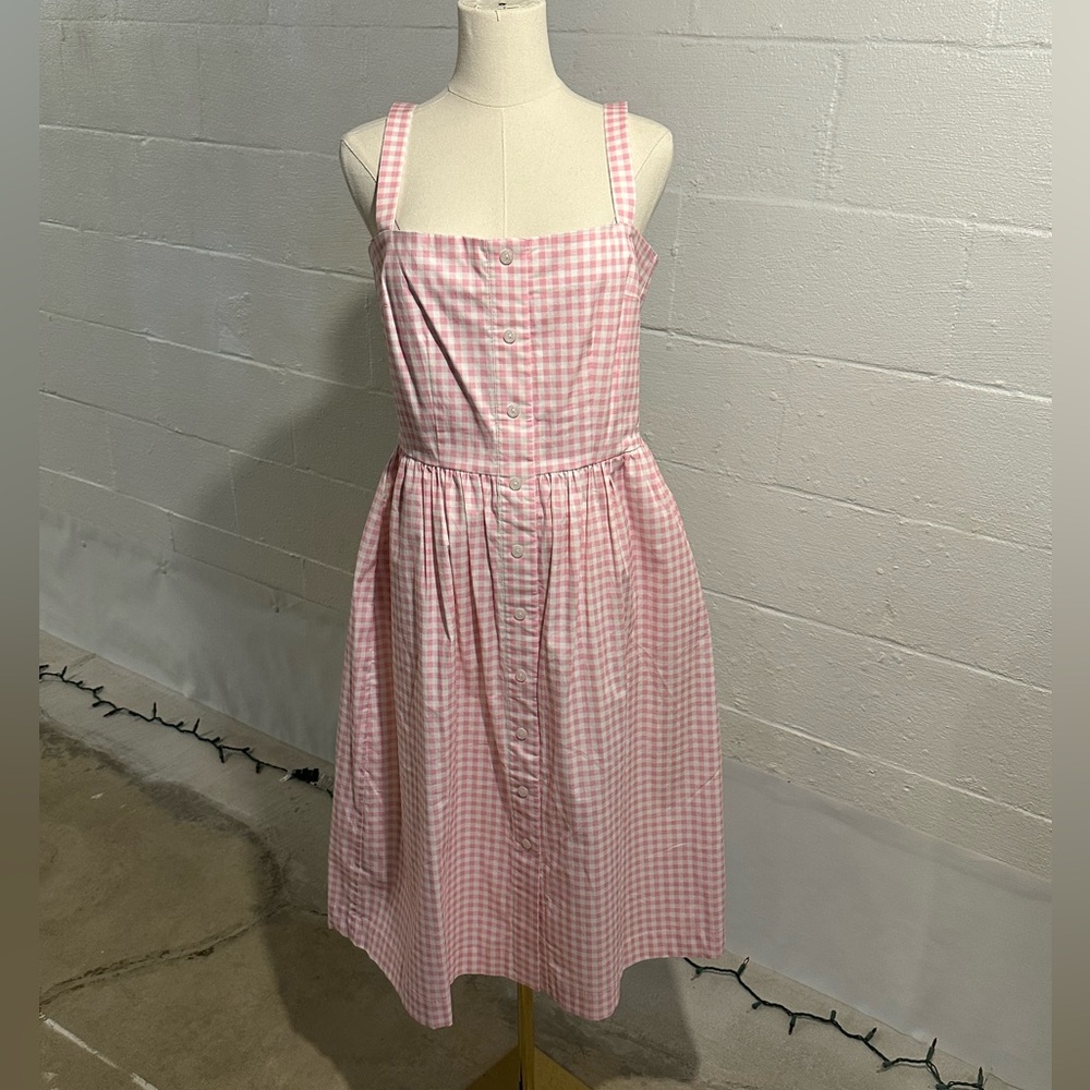HVN Laura Gathered Gingham Poplin Midi Dress
